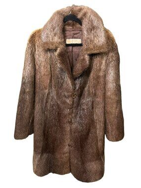 Vintage Brown Genuine Fur 3/4 Length Coat Great Condition Large